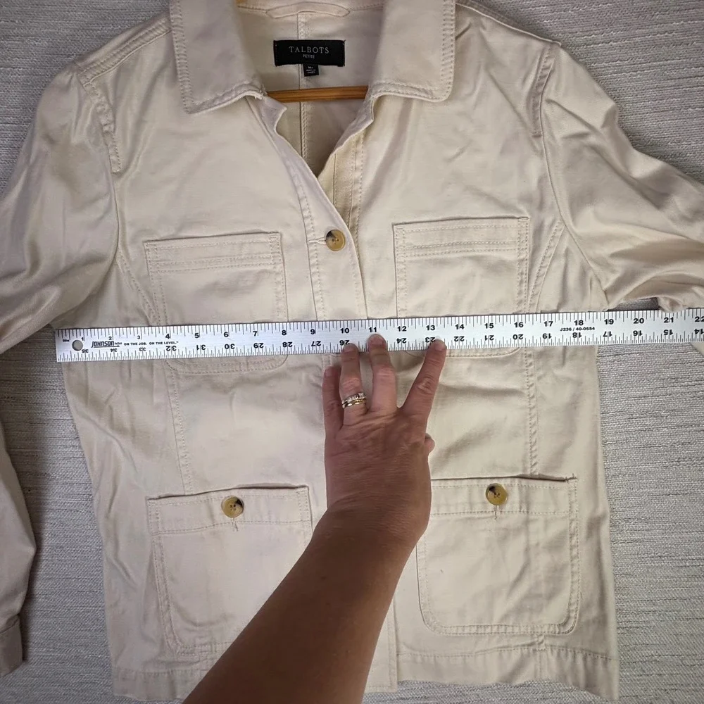 Talbots Petite Ivory Cotton Tencel Utility Field Jacket Cream Size MP Medium